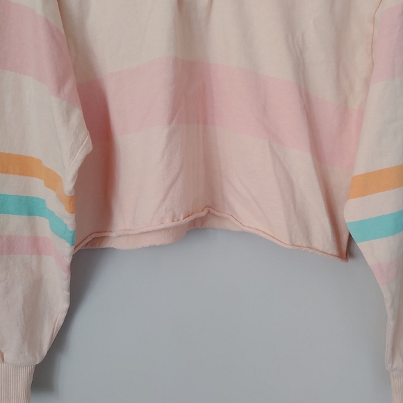 AE Studio American Eagle Crop Polo Long Sleeve Shirt Striped Size Small - Picture 9 of 14